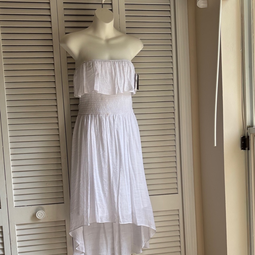Y2K Iz Byer NWT White Strapless Ruffle High-Low Dress sz M